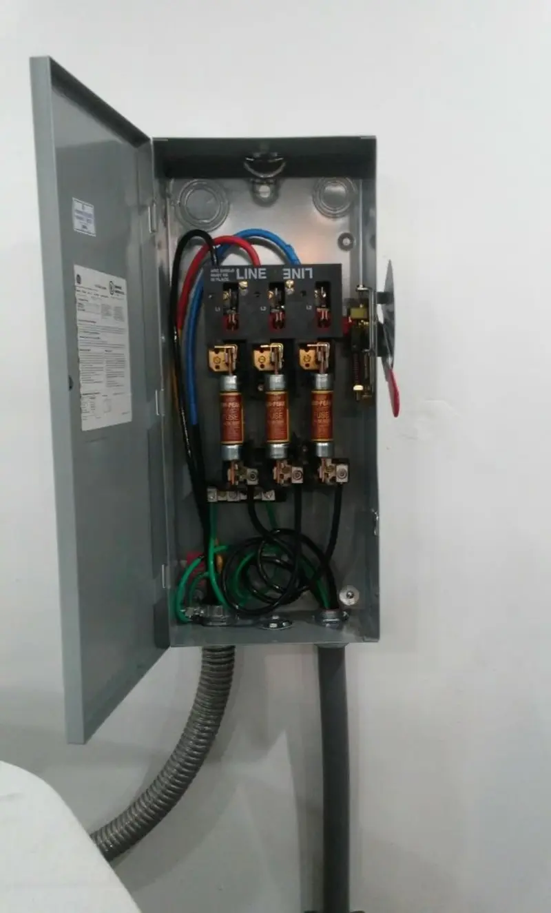 Three-phase disconnect switch installed for Smoke Detector Installation in Wheatfield
